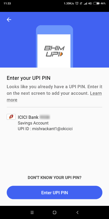 enter UPI PIN