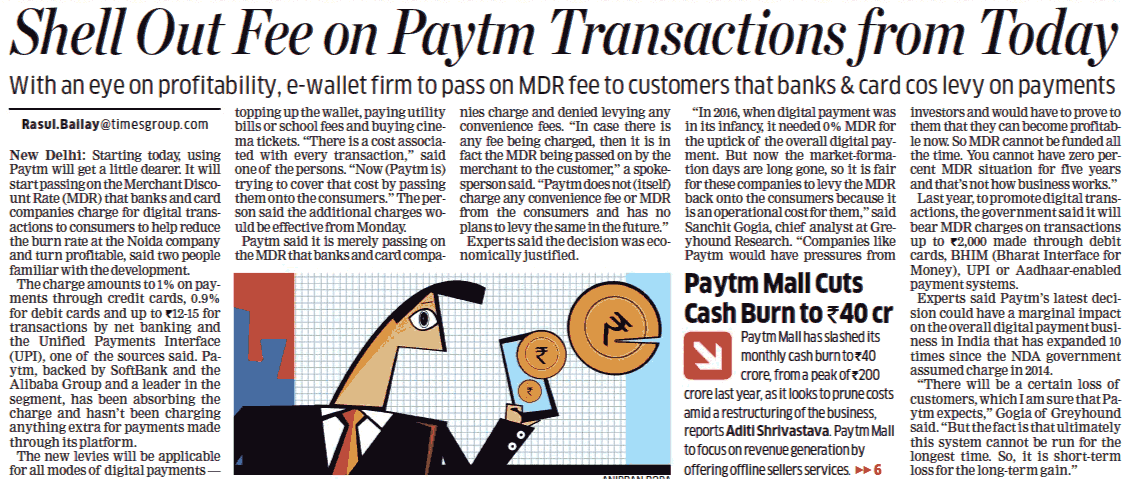 ET Report on Paytm Charges