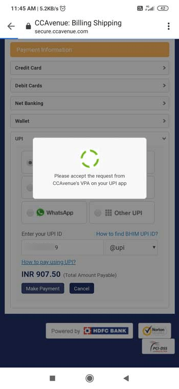 LPG Payment Request to your UPI App