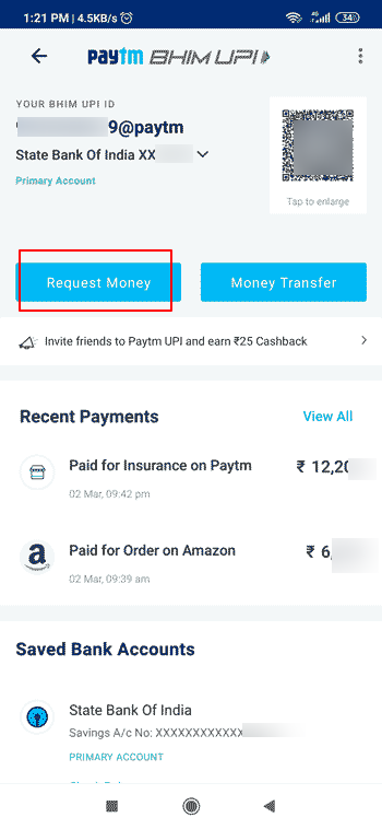 Request Feature of Paytm app