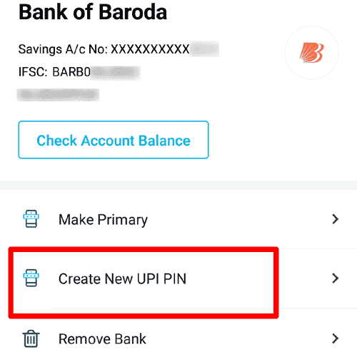 Tap on Create New UPI PIN