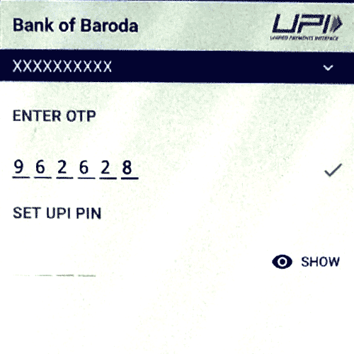 Enter OTP and New Personal Identification number