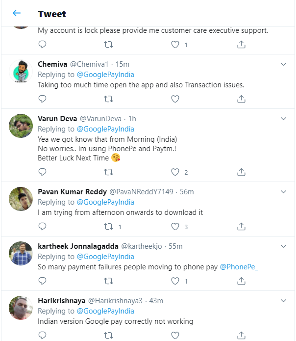 Google Pay Twitter messages