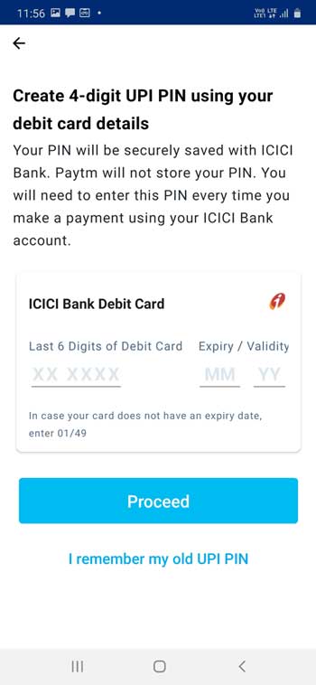 Paytm debit card details