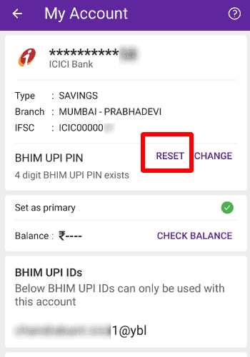 UPI PIN Reset 1