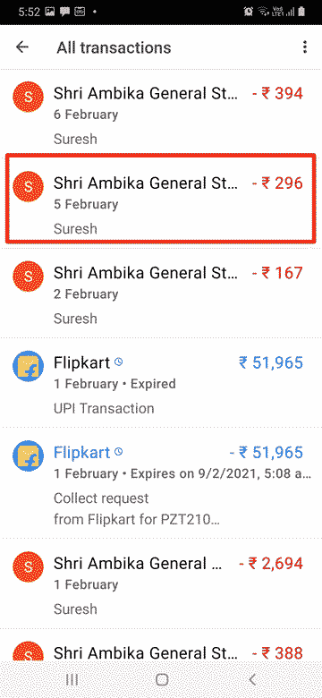 google pay transactions