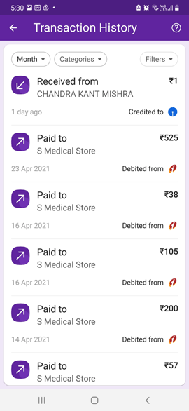 phonepe transactions page