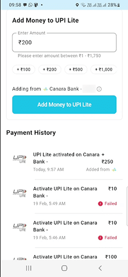 UPI LIte wallet