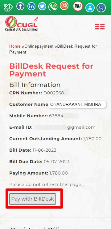 BillDesk Request for Payment CUGL
