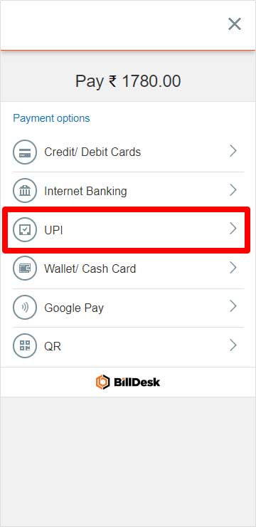 BillDesk Request for Payment options