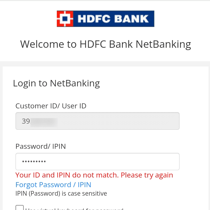 HDFC Bank Login password
